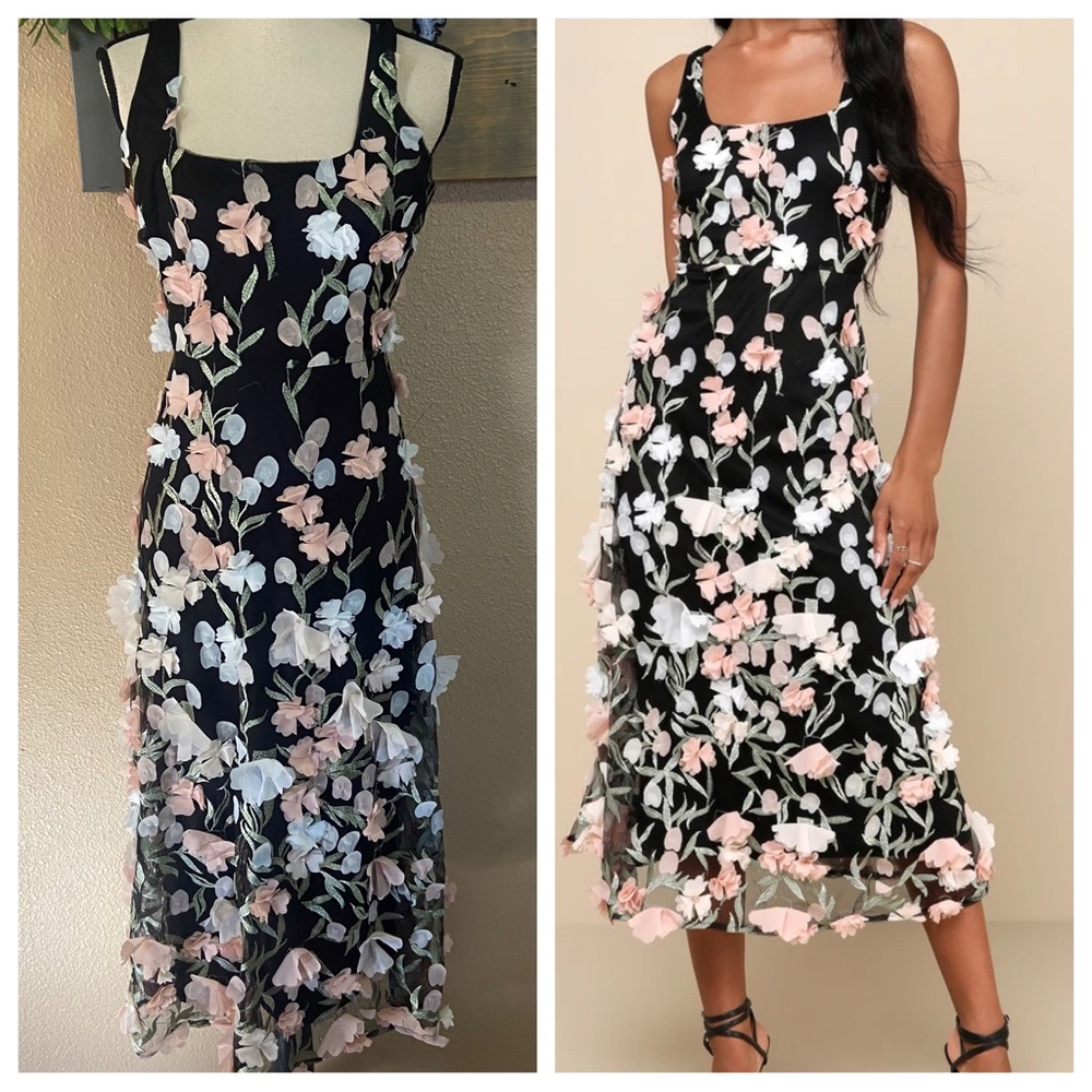 Lulus 3D Floral Embroidered Midi Dress